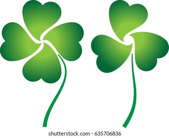 Clover with Four and Three Leaves Vector Illustration