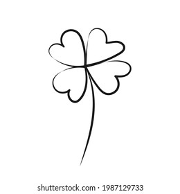 Clover four-leaf. Abstract line art. Black and white lucky element.