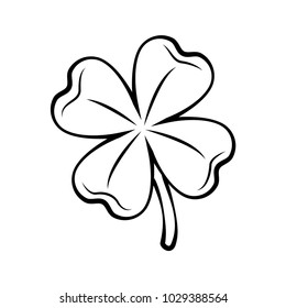 Clover four-leaf contour. St. Patrick s day. Silhouette. Vector illustration isolated on white background