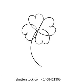 Clover four-leaf line art. St. Patrick s day. Continuous line drawing. Editable line