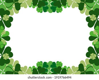 Clover frame. St. Patrick's frame with shamrock. Borders with four-leaf clover. Design a template for invitations, leaflets and greeting cards. Vector illustration