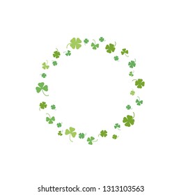 Clover garland on white background. St Patrick day greeting card with shamrock wreath. Irish. Vector flat illustration. Good for text and cards