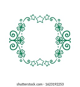 Clover garland on white background. St Patrick day greeting card with shamrock wreath. Irish. Vector flat illustration. Good for text and cards