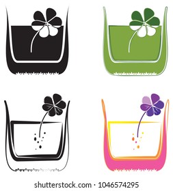 Clover in a glass. 4 Vector Icons
