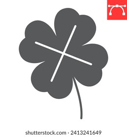 Clover glyph icon, St. Patrick's Day and holiday, four leaf vector icon, vector graphics, editable stroke solid sign, eps 10.