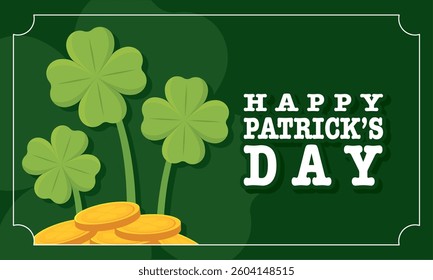 Clover and golden coin flat background. Vector