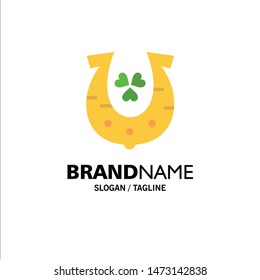 Clover, Golden, Horseshoe, Luck Business Logo Template. Flat Color