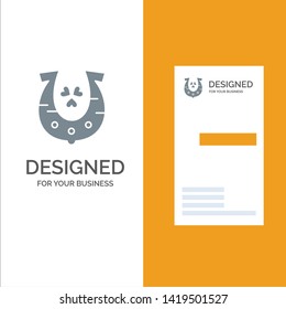 Clover, Golden, Horseshoe, Luck Grey Logo Design and Business Card Template