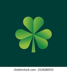 Clover with gradient vector illustration for St. Patrick's Day. On dark green background. Shamrock illustrations. 