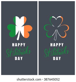 Clover with Happy St. Patrick's day inscription. Happy St. Patrick's day elements for greeting card or flyer. Vector illustration.