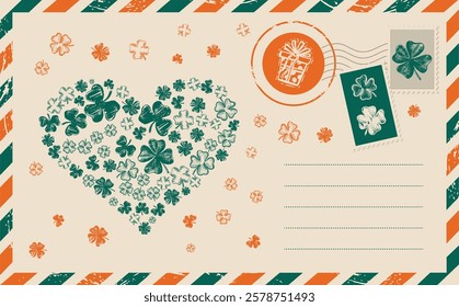 Clover heart. Patrick's day. Postcard, mail, hand drawn illustration