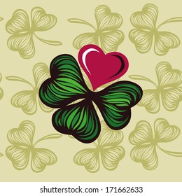 clover and heart. vector drawing cards for Valentine's Day