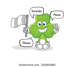 the clover hold surrender flag mascot. cartoon vector