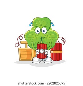 the clover holding dynamite character. cartoon mascot vector
