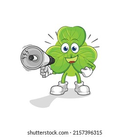 the clover holding hand loudspeakers vector. cartoon character