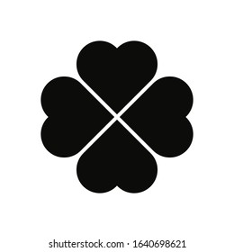 Clover icon. Black silhouette of a quatrefoil. Vector drawing. Isolated object on a white background. Isolate.