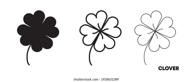 Clover icon design. Happy St. Patrick's day. Editable icon illustration and silhouette design. Vector illustration isolated on white background.