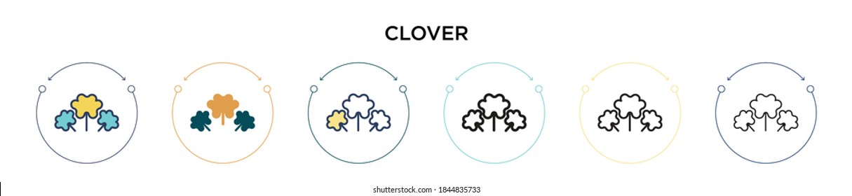 Clover icon in filled, thin line, outline and stroke style. Vector illustration of two colored and black clover vector icons designs can be used for mobile, ui, web