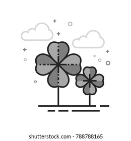Clover icon in flat outlined grayscale style. Vector illustration.