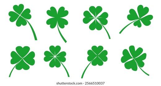 Clover icon in flat style. Four sided clover leaf logo. Green clover leaf symbol. Clover leaf motif, vector in flat style.