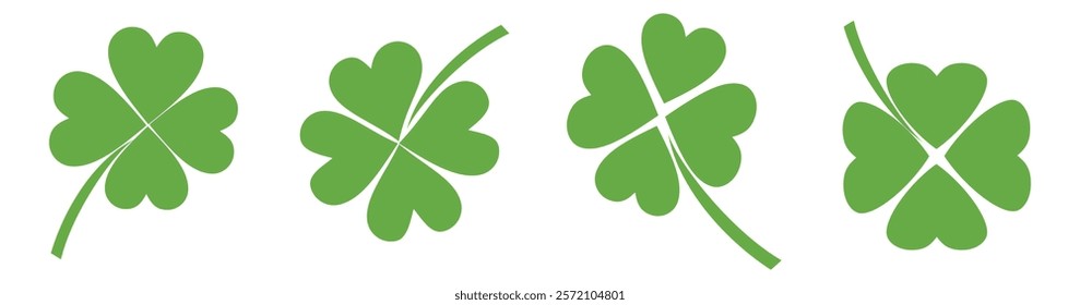 Clover icon in flat style. Four sided clover leaf logo. Green clover leaf symbol. Clover leaf motif, vector in flat style.