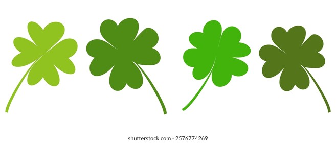 Clover icon in flat style. Four sided clover leaf logo. Green clover leaf symbol. Clover leaf motif, vector in flat style.