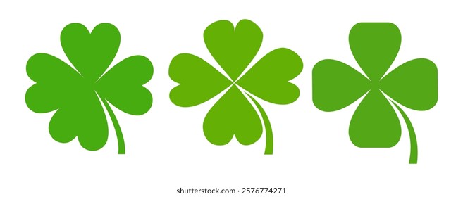 Clover icon in flat style. Four sided clover leaf logo. Green clover leaf symbol. Clover leaf motif, vector in flat style.