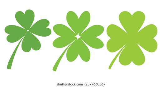 Clover icon in flat style. Four sided clover leaf logo. Green clover leaf symbol. Clover leaf motif, vector in flat style.