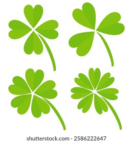 Clover icon in flat style. Four sided clover leaf logo. Green clover leaf symbol. Clover leaf motif, vector in flat style.