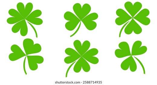 Clover icon in flat style. Four sided clover leaf logo. Green clover leaf symbol. Clover leaf motif, vector in flat style