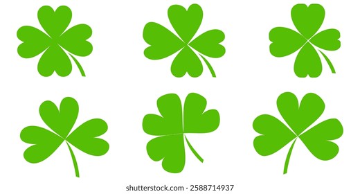 Clover icon in flat style. Four sided clover leaf logo. Green clover leaf symbol. Clover leaf motif, vector in flat style