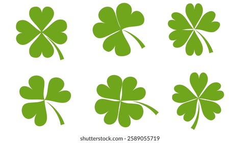 Clover icon in flat style. Four sided clover leaf logo. Green clover leaf symbol. Clover leaf motif, vector in flat style