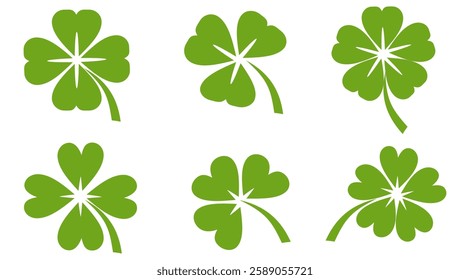 Clover icon in flat style. Four sided clover leaf logo. Green clover leaf symbol. Clover leaf motif, vector in flat style