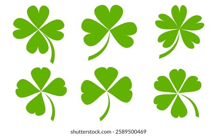 Clover icon in flat style. Four sided clover leaf logo. Green clover leaf symbol. Clover leaf motif, vector in flat style