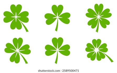 Clover icon in flat style. Four sided clover leaf logo. Green clover leaf symbol. Clover leaf motif, vector in flat style