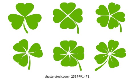 Clover icon in flat style. Four sided clover leaf logo. Green clover leaf symbol. Clover leaf motif, vector in flat style