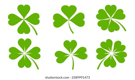 Clover icon in flat style. Four sided clover leaf logo. Green clover leaf symbol. Clover leaf motif, vector in flat style