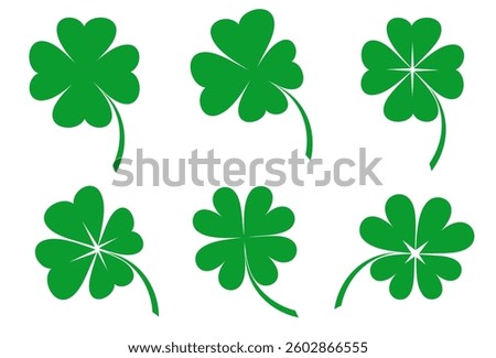Clover icon in flat style. Four sided clover leaf logo. Green clover leaf symbol. Clover leaf motif, vector in flat style