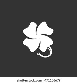 Clover icon in flat style isolated on black background. Leaf logo silhouette. Abstract sign, symbol, pictogram. Vector illustration