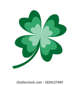 Clover Icon. Four-leaves traditional symbol of good luck, fortune. St.Patrick's spring irish culture celebration. Illustration in green shades color. White background. Vector 10