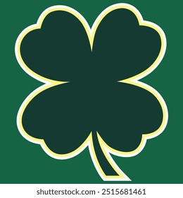 Clover Icon. Four-leaves traditional symbol of good luck, fortune. St.Patrick's spring irish culture celebration. Illustration in green shades color. Green background.