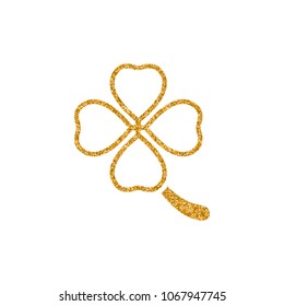 Clover icon in gold glitter texture. Sparkle luxury style vector illustration.