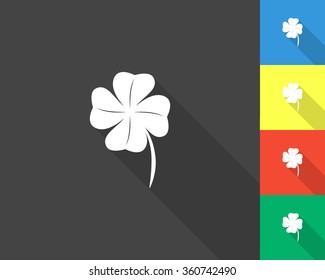 clover icon - gray and colored (blue, yellow, red, green) vector illustration with long shadow