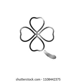 Clover icon in halftone style. Black and white monochrome vector illustration.