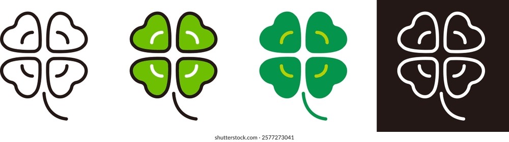 Clover icon. A lucky four-leaf clover. Botanical illustration.