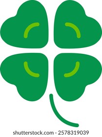 Clover icon. A lucky four-leaf clover. Botanical illustration.