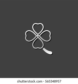 Clover icon in metallic grey color style. Nature plant green