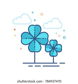 Clover icon in outlined flat color style. Vector illustration.