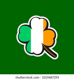 Clover icon, Patricks Day symbol, flat design template, isolated sticker, vector illustration
