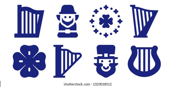 clover icon set. 8 filled clover icons.  Simple modern icons about  - Clover, Harp, Leprechaun, Saint Patrick